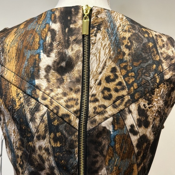 Jennifer Lopez Sleeveless Fit and Flare Scuba Cocktail Dress Leopard Print - Picture 7 of 15